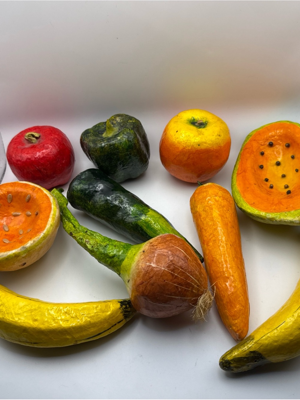 Vintage Paper Mache Fruits & Vegetables Set 10 Lot Handcrafted Folk Art Decor